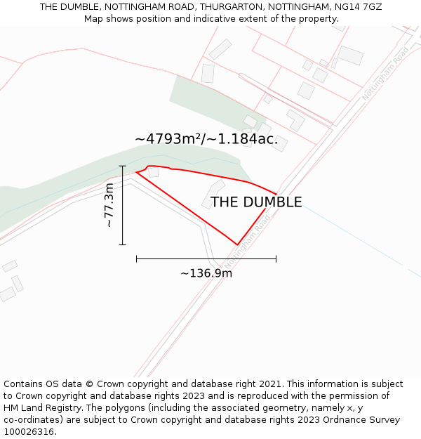 THE DUMBLE, NOTTINGHAM ROAD, THURGARTON, NOTTINGHAM, NG14 7GZ: Plot and title map