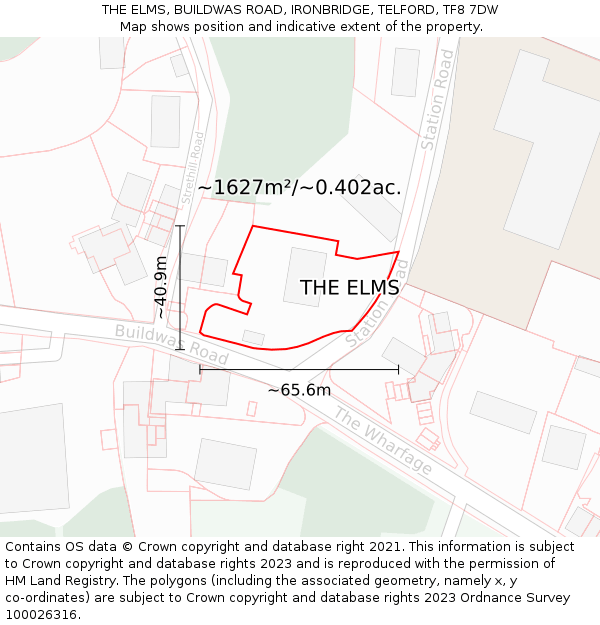THE ELMS, BUILDWAS ROAD, IRONBRIDGE, TELFORD, TF8 7DW: Plot and title map