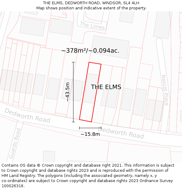 THE ELMS, DEDWORTH ROAD, WINDSOR, SL4 4LH: Plot and title map