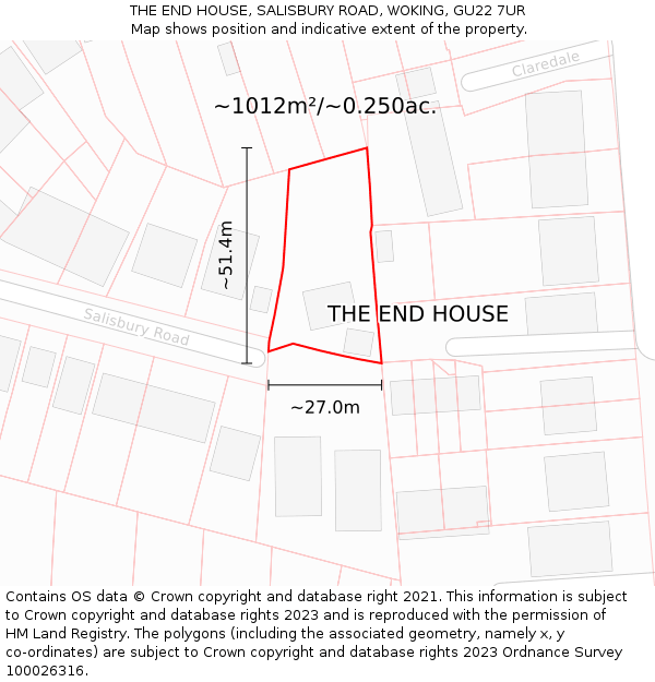 THE END HOUSE, SALISBURY ROAD, WOKING, GU22 7UR: Plot and title map