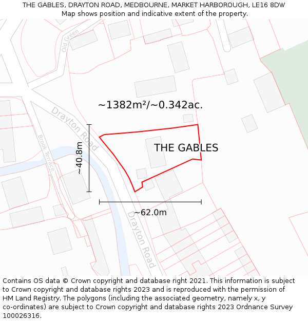 THE GABLES, DRAYTON ROAD, MEDBOURNE, MARKET HARBOROUGH, LE16 8DW: Plot and title map