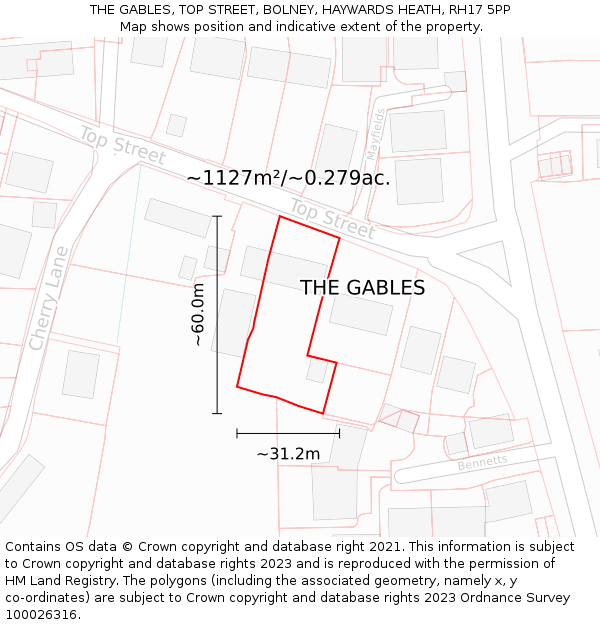 THE GABLES, TOP STREET, BOLNEY, HAYWARDS HEATH, RH17 5PP: Plot and title map