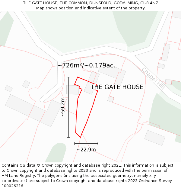 THE GATE HOUSE, THE COMMON, DUNSFOLD, GODALMING, GU8 4NZ: Plot and title map