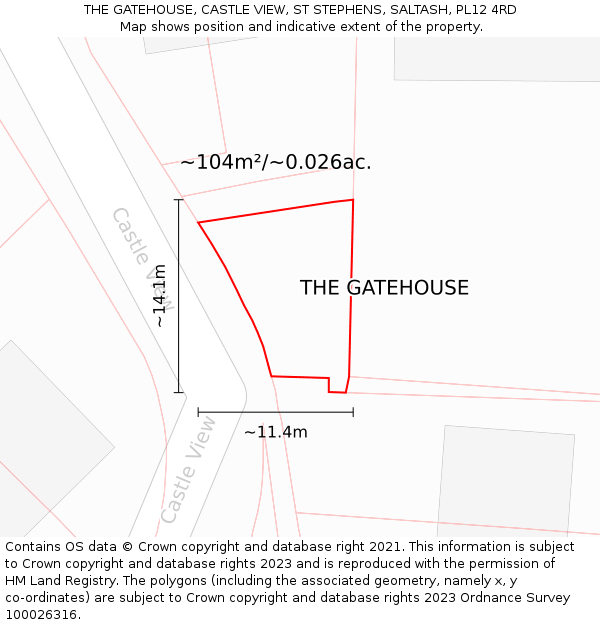 THE GATEHOUSE, CASTLE VIEW, ST STEPHENS, SALTASH, PL12 4RD: Plot and title map