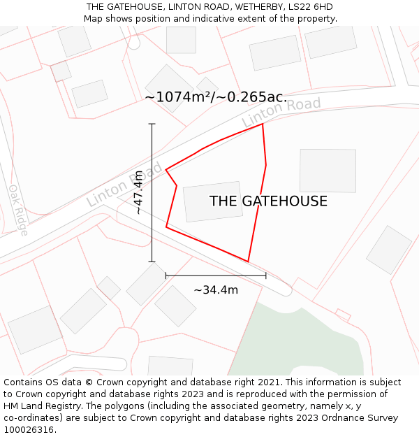 THE GATEHOUSE, LINTON ROAD, WETHERBY, LS22 6HD: Plot and title map