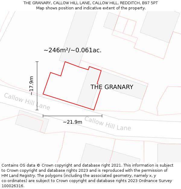 THE GRANARY, CALLOW HILL LANE, CALLOW HILL, REDDITCH, B97 5PT: Plot and title map