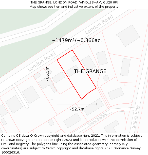 THE GRANGE, LONDON ROAD, WINDLESHAM, GU20 6PJ: Plot and title map