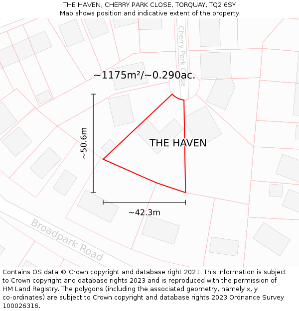 THE HAVEN, CHERRY PARK CLOSE, TORQUAY, TQ2 6SY: Plot and title map
