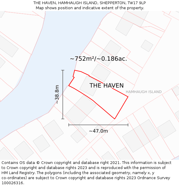 THE HAVEN, HAMHAUGH ISLAND, SHEPPERTON, TW17 9LP: Plot and title map
