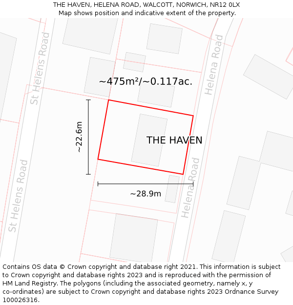 THE HAVEN, HELENA ROAD, WALCOTT, NORWICH, NR12 0LX: Plot and title map