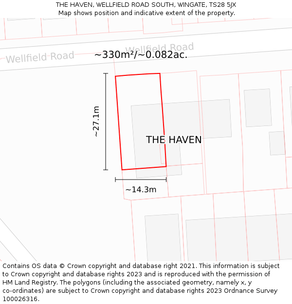 THE HAVEN, WELLFIELD ROAD SOUTH, WINGATE, TS28 5JX: Plot and title map