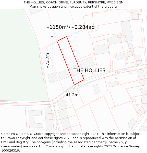 THE HOLLIES, COACH DRIVE, FLADBURY, PERSHORE, WR10 2QN: Plot and title map