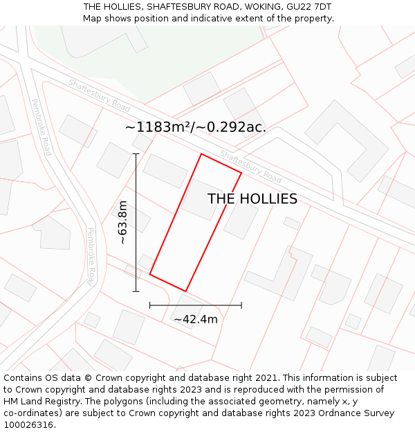 THE HOLLIES, SHAFTESBURY ROAD, WOKING, GU22 7DT: Plot and title map