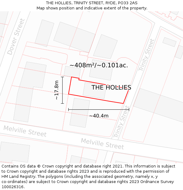 THE HOLLIES, TRINITY STREET, RYDE, PO33 2AS: Plot and title map