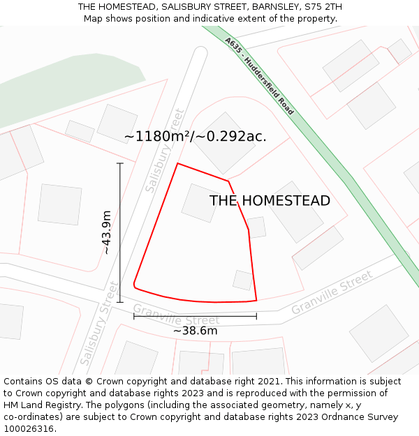 THE HOMESTEAD, SALISBURY STREET, BARNSLEY, S75 2TH: Plot and title map
