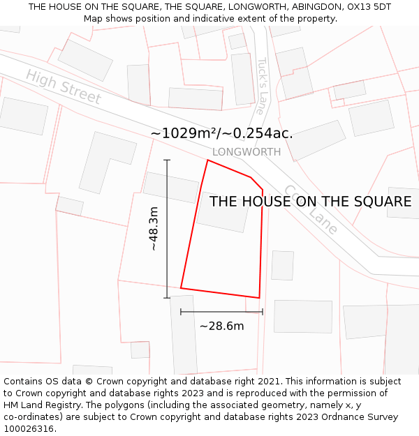 THE HOUSE ON THE SQUARE, THE SQUARE, LONGWORTH, ABINGDON, OX13 5DT: Plot and title map