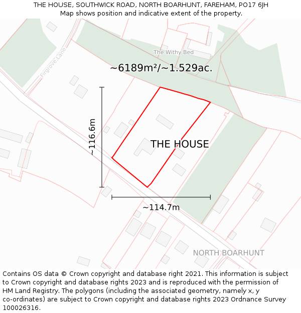 THE HOUSE, SOUTHWICK ROAD, NORTH BOARHUNT, FAREHAM, PO17 6JH: Plot and title map