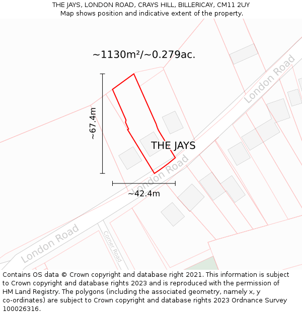 THE JAYS, LONDON ROAD, CRAYS HILL, BILLERICAY, CM11 2UY: Plot and title map