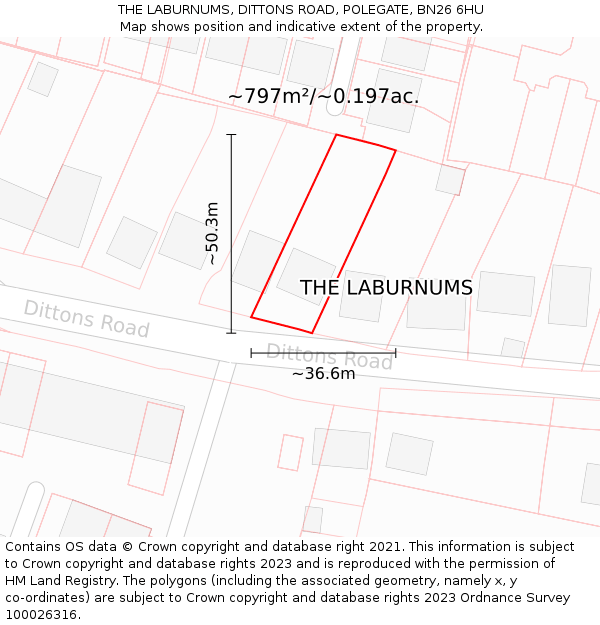 THE LABURNUMS, DITTONS ROAD, POLEGATE, BN26 6HU: Plot and title map