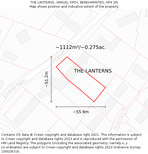 THE LANTERNS, GRAVEL PATH, BERKHAMSTED, HP4 2PJ: Plot and title map