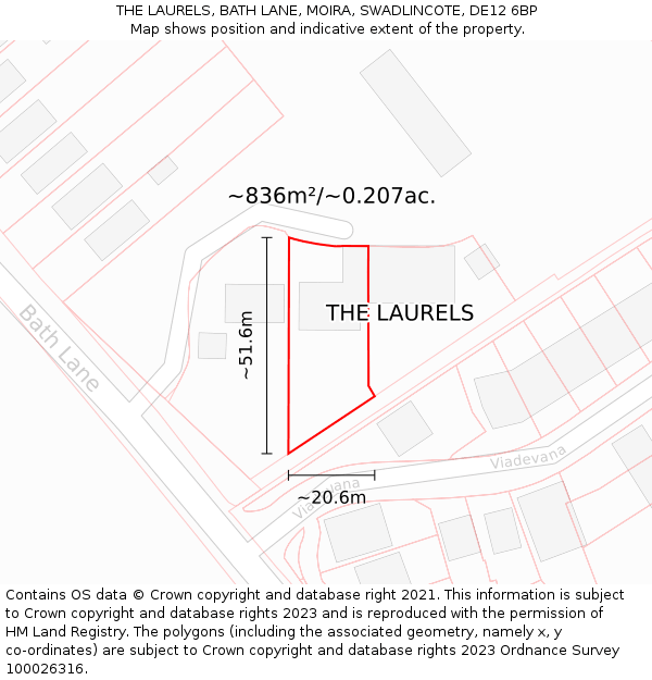 THE LAURELS, BATH LANE, MOIRA, SWADLINCOTE, DE12 6BP: Plot and title map