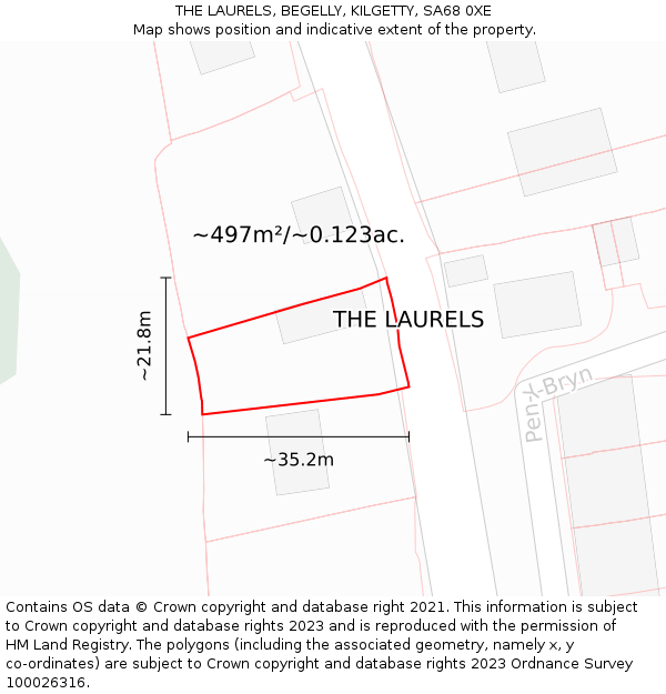 THE LAURELS, BEGELLY, KILGETTY, SA68 0XE: Plot and title map