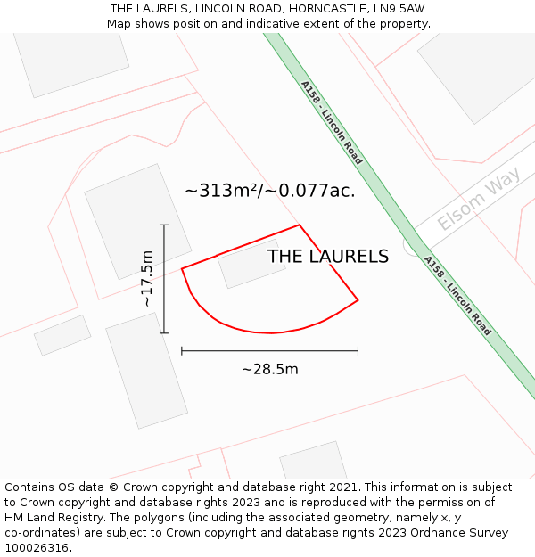 THE LAURELS, LINCOLN ROAD, HORNCASTLE, LN9 5AW: Plot and title map