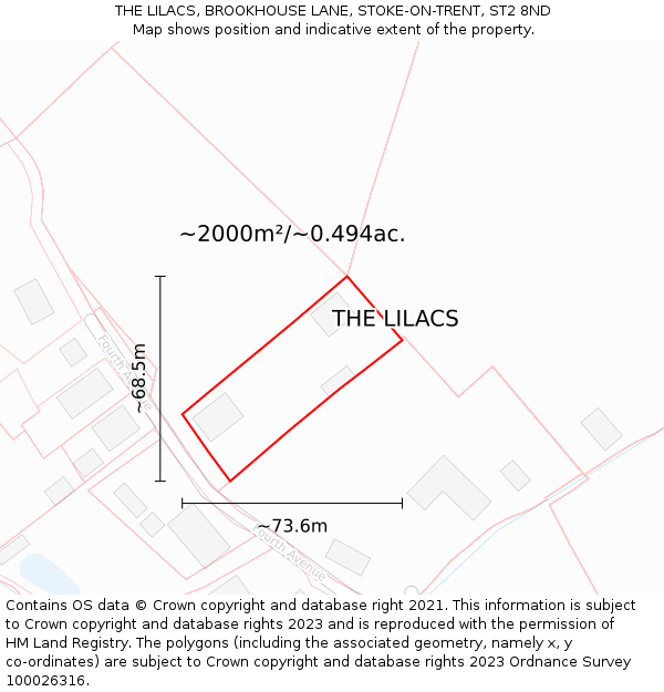 THE LILACS, BROOKHOUSE LANE, STOKE-ON-TRENT, ST2 8ND: Plot and title map