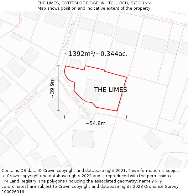 THE LIMES, COTTESLOE RIDGE, WHITCHURCH, SY13 1NN: Plot and title map