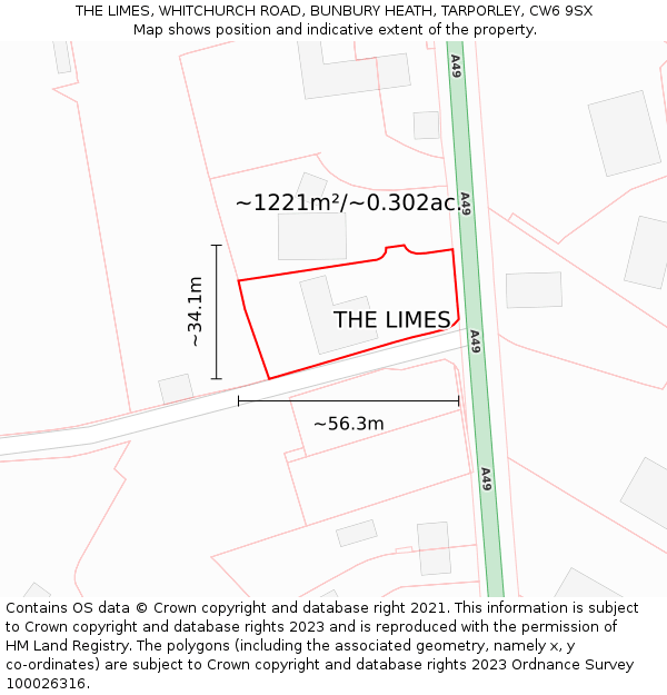 THE LIMES, WHITCHURCH ROAD, BUNBURY HEATH, TARPORLEY, CW6 9SX: Plot and title map
