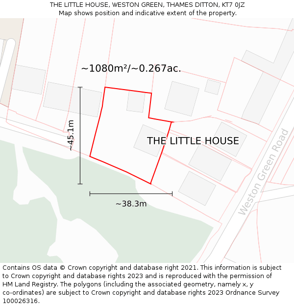 THE LITTLE HOUSE, WESTON GREEN, THAMES DITTON, KT7 0JZ: Plot and title map