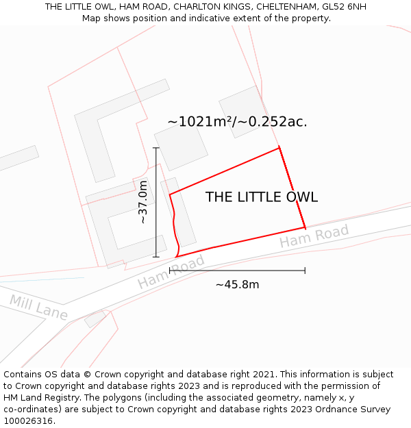 THE LITTLE OWL, HAM ROAD, CHARLTON KINGS, CHELTENHAM, GL52 6NH: Plot and title map