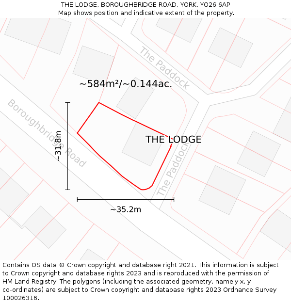 THE LODGE, BOROUGHBRIDGE ROAD, YORK, YO26 6AP: Plot and title map