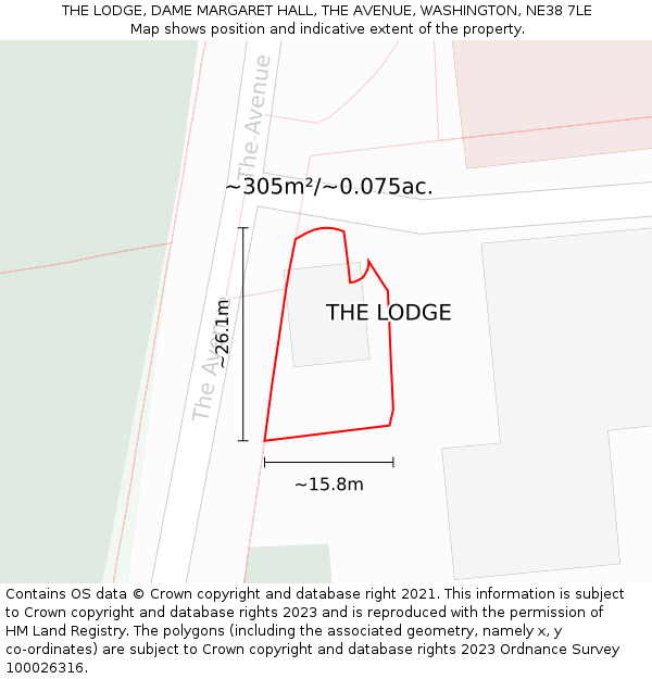 THE LODGE, DAME MARGARET HALL, THE AVENUE, WASHINGTON, NE38 7LE: Plot and title map