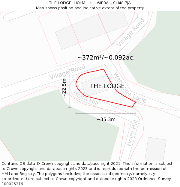 THE LODGE, HOLM HILL, WIRRAL, CH48 7JA: Plot and title map