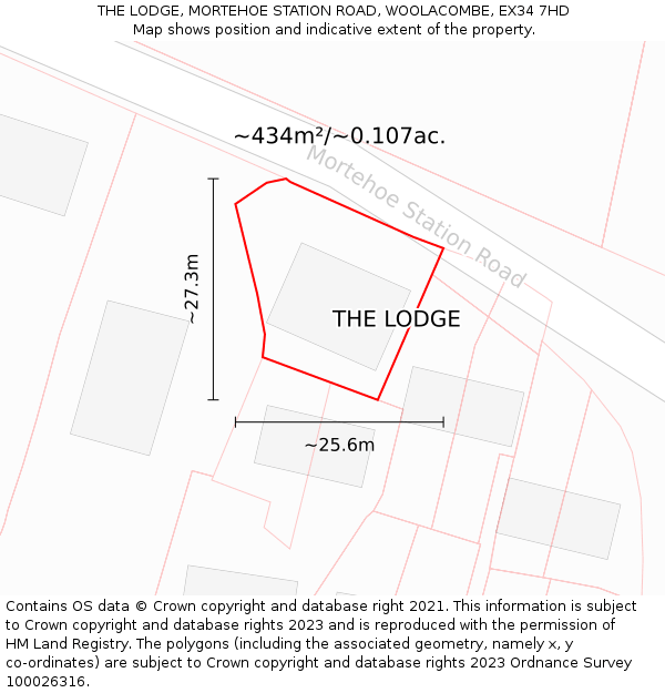 THE LODGE, MORTEHOE STATION ROAD, WOOLACOMBE, EX34 7HD: Plot and title map