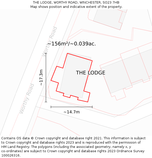 THE LODGE, WORTHY ROAD, WINCHESTER, SO23 7HB: Plot and title map