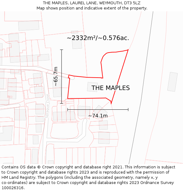 THE MAPLES, LAUREL LANE, WEYMOUTH, DT3 5LZ: Plot and title map