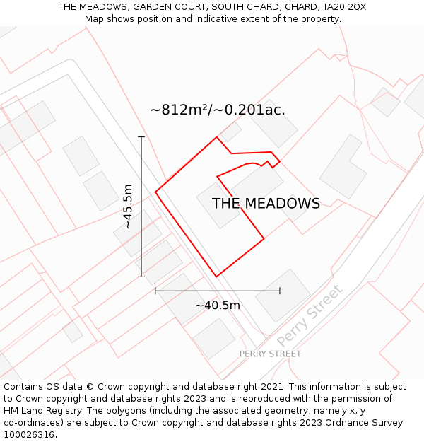 THE MEADOWS, GARDEN COURT, SOUTH CHARD, CHARD, TA20 2QX: Plot and title map