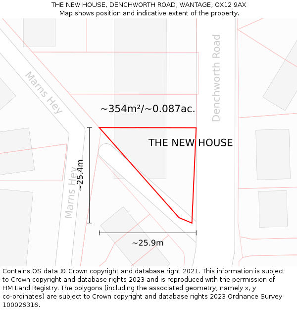 THE NEW HOUSE, DENCHWORTH ROAD, WANTAGE, OX12 9AX: Plot and title map