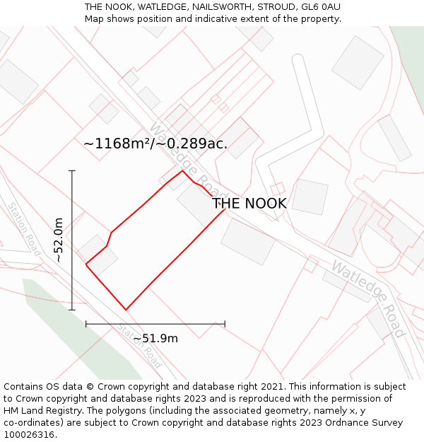THE NOOK, WATLEDGE, NAILSWORTH, STROUD, GL6 0AU: Plot and title map