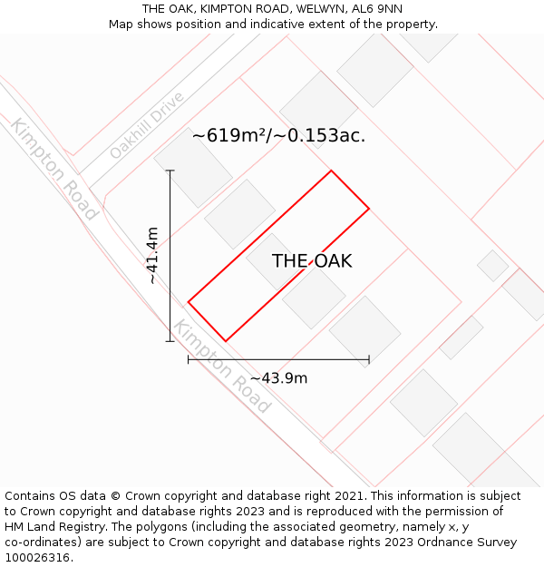 THE OAK, KIMPTON ROAD, WELWYN, AL6 9NN: Plot and title map