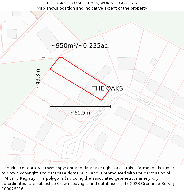 THE OAKS, HORSELL PARK, WOKING, GU21 4LY: Plot and title map