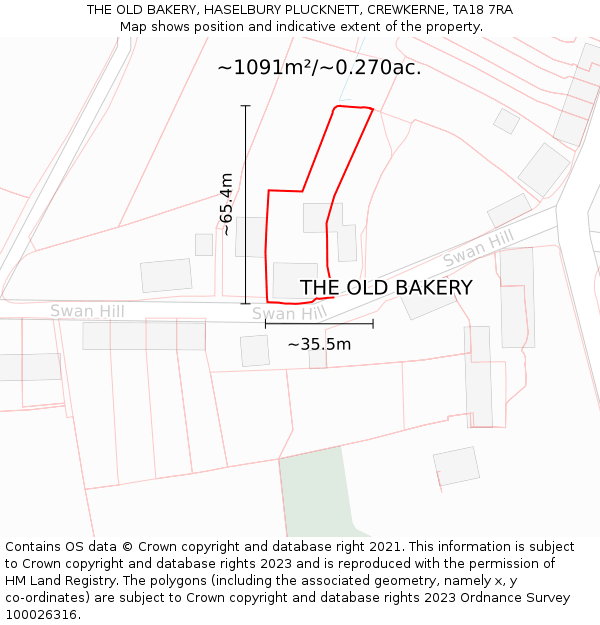 THE OLD BAKERY, HASELBURY PLUCKNETT, CREWKERNE, TA18 7RA: Plot and title map