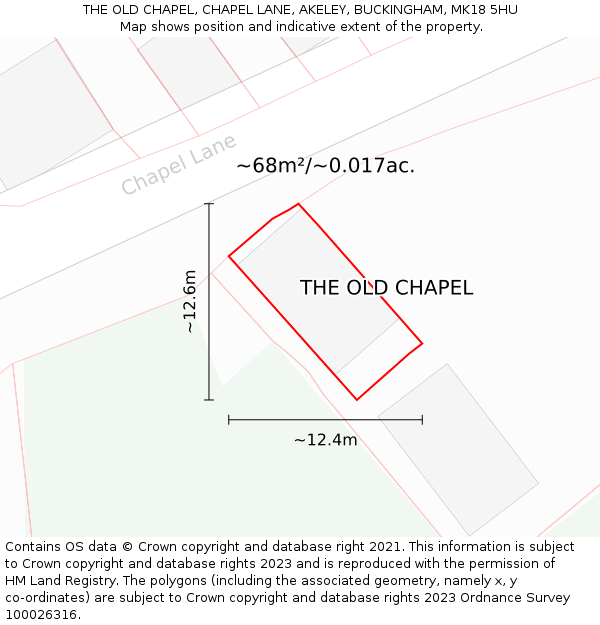 THE OLD CHAPEL, CHAPEL LANE, AKELEY, BUCKINGHAM, MK18 5HU: Plot and title map