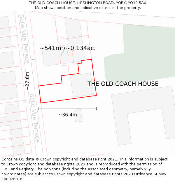 THE OLD COACH HOUSE, HESLINGTON ROAD, YORK, YO10 5AX: Plot and title map