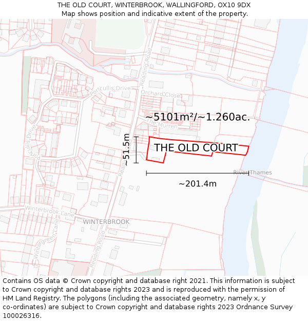 THE OLD COURT, WINTERBROOK, WALLINGFORD, OX10 9DX: Plot and title map