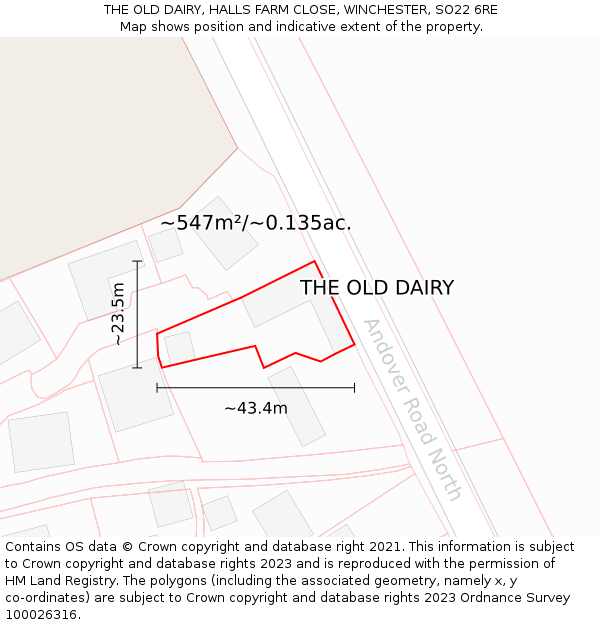 THE OLD DAIRY, HALLS FARM CLOSE, WINCHESTER, SO22 6RE: Plot and title map