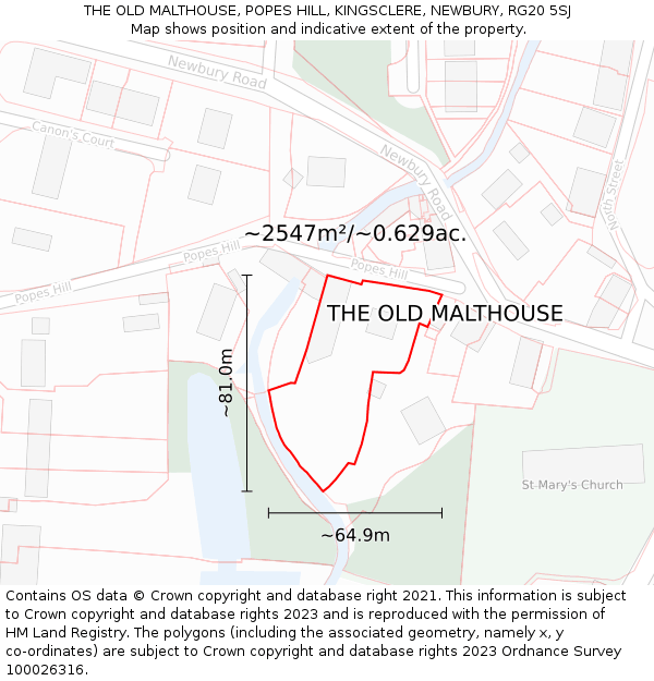 THE OLD MALTHOUSE, POPES HILL, KINGSCLERE, NEWBURY, RG20 5SJ: Plot and title map