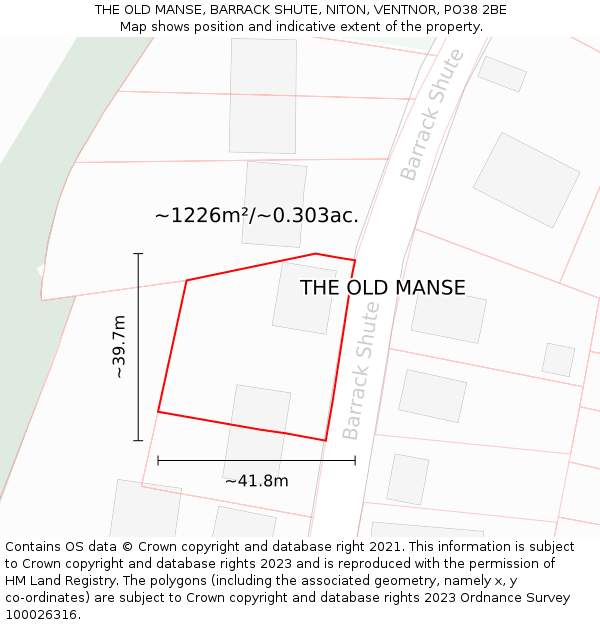 THE OLD MANSE, BARRACK SHUTE, NITON, VENTNOR, PO38 2BE: Plot and title map